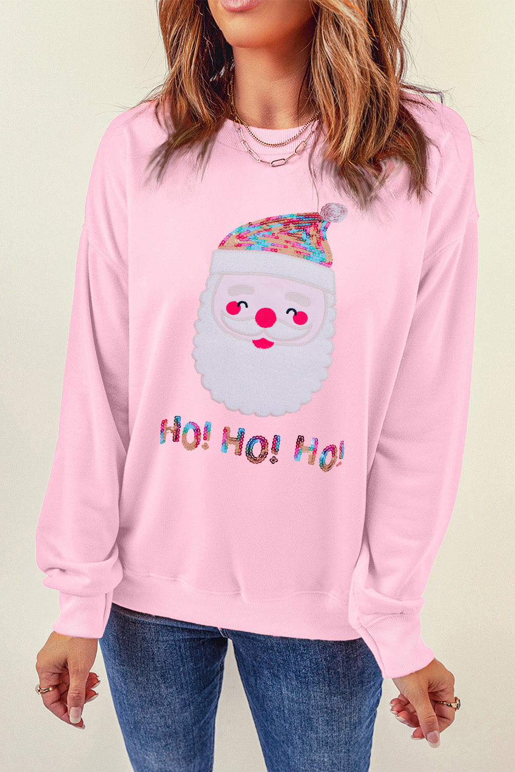 Fiery Red Santa Claus Sequin Graphic Sweatshirt - loveforevers
