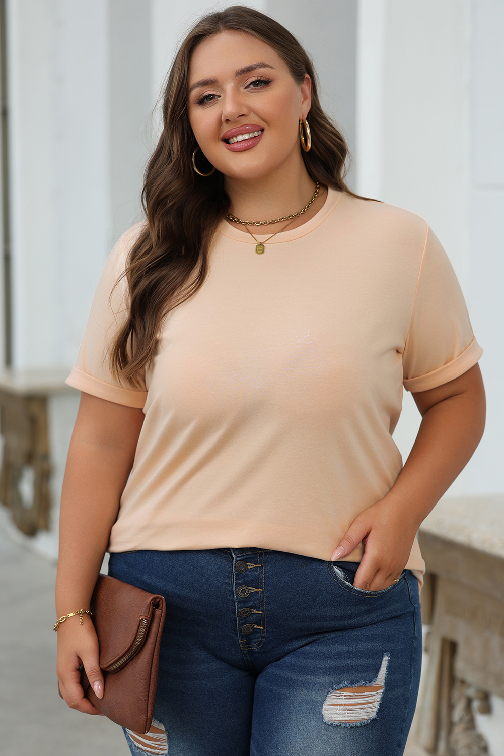 Khaki Casual Plain Crew Neck Tee - loveforevers