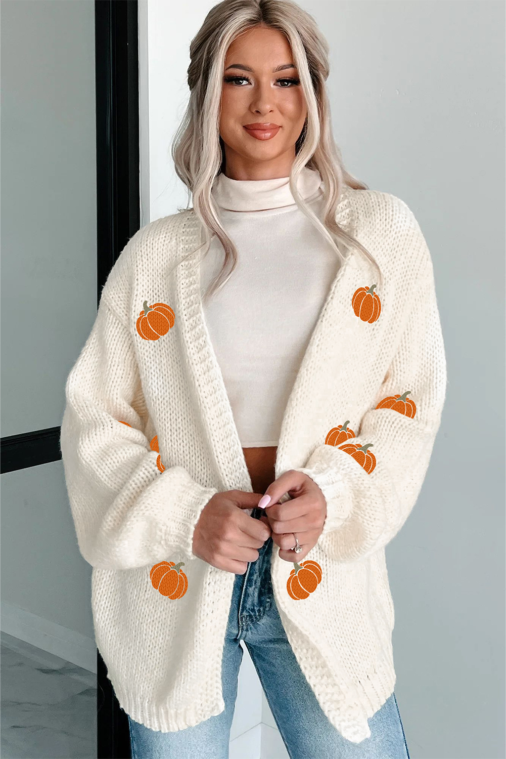 Light Pink Christmas Tree Print Open Front Drop Shoulder Midi Cardigan - loveforevers