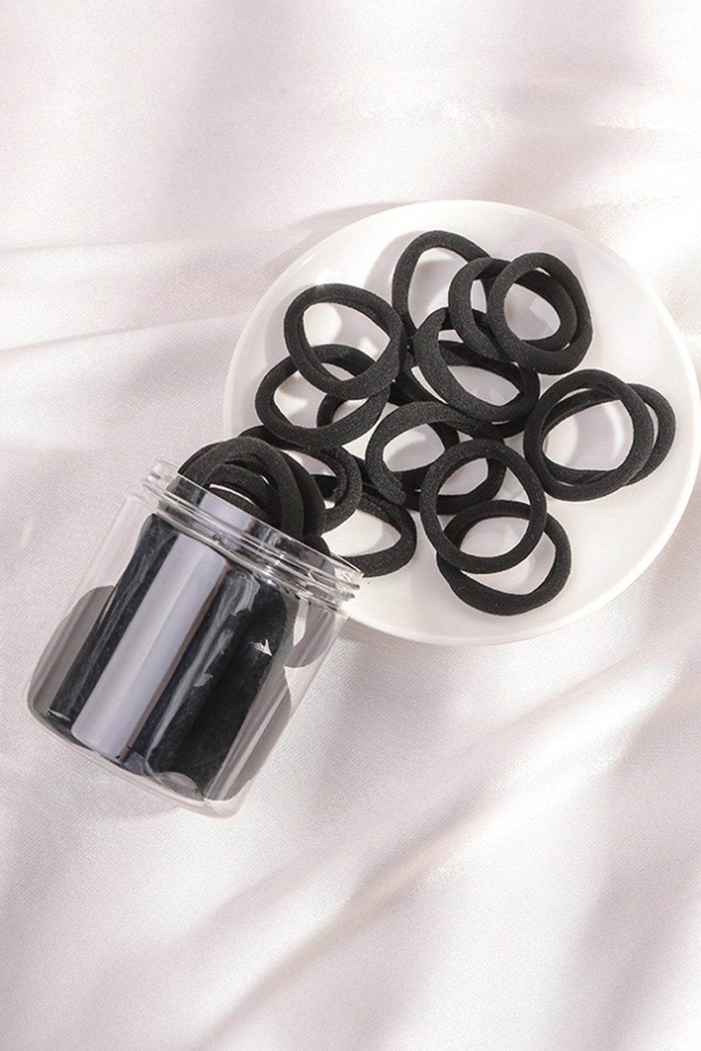 Black 50pcs/box Solid Simple High Elastic Hair Ties - loveforevers