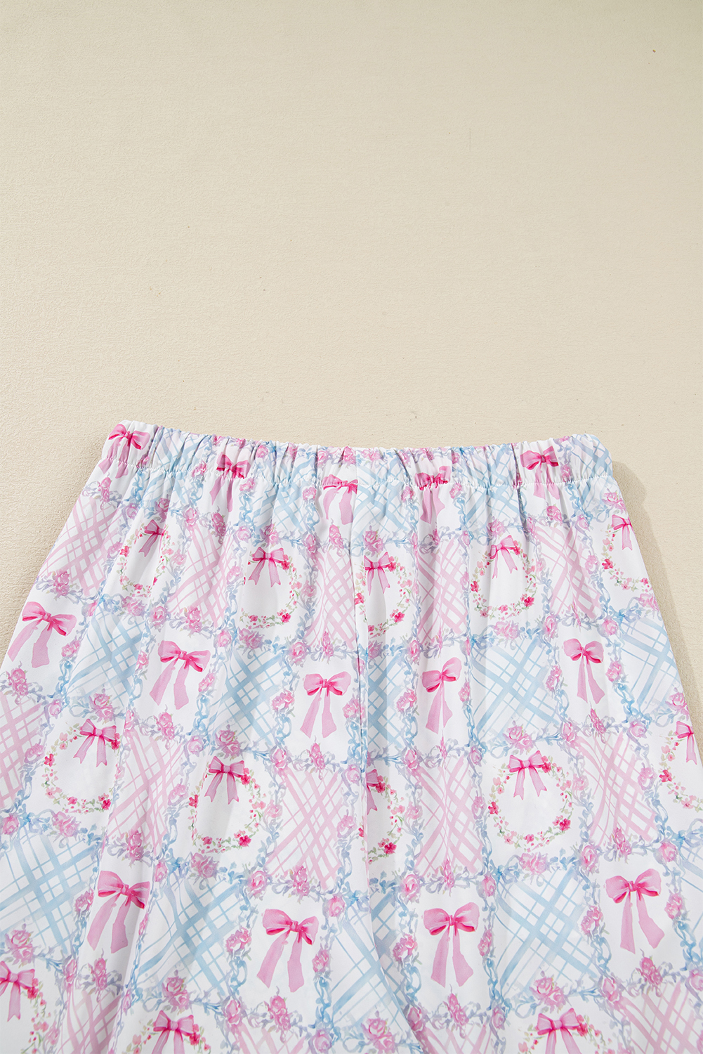 Pink Bow Wreath Pattern Christmas Holiday Tied Front Long Sleeve 2pcs Pajama Set - loveforevers