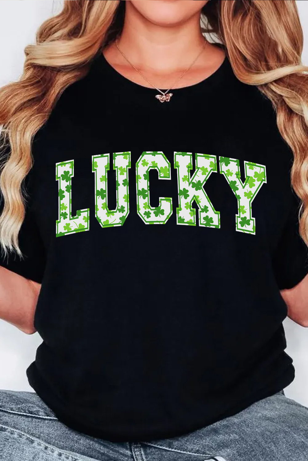 Black Clover LUCKY Letter Graphic St Patricks Day T Shirt - loveforevers