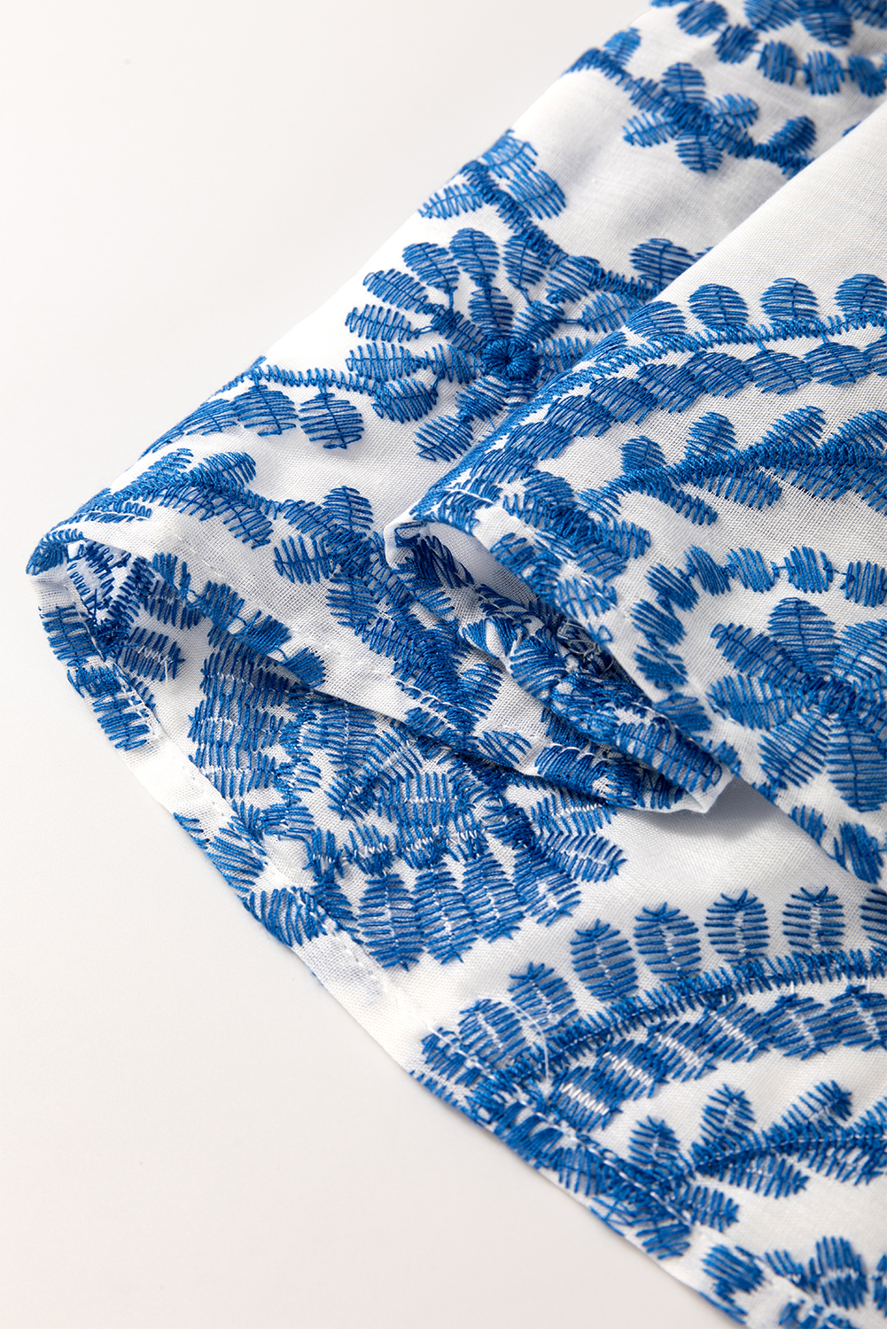 Blue Boho Print Flutter Sleeve Crew Neck Blouse - loveforevers