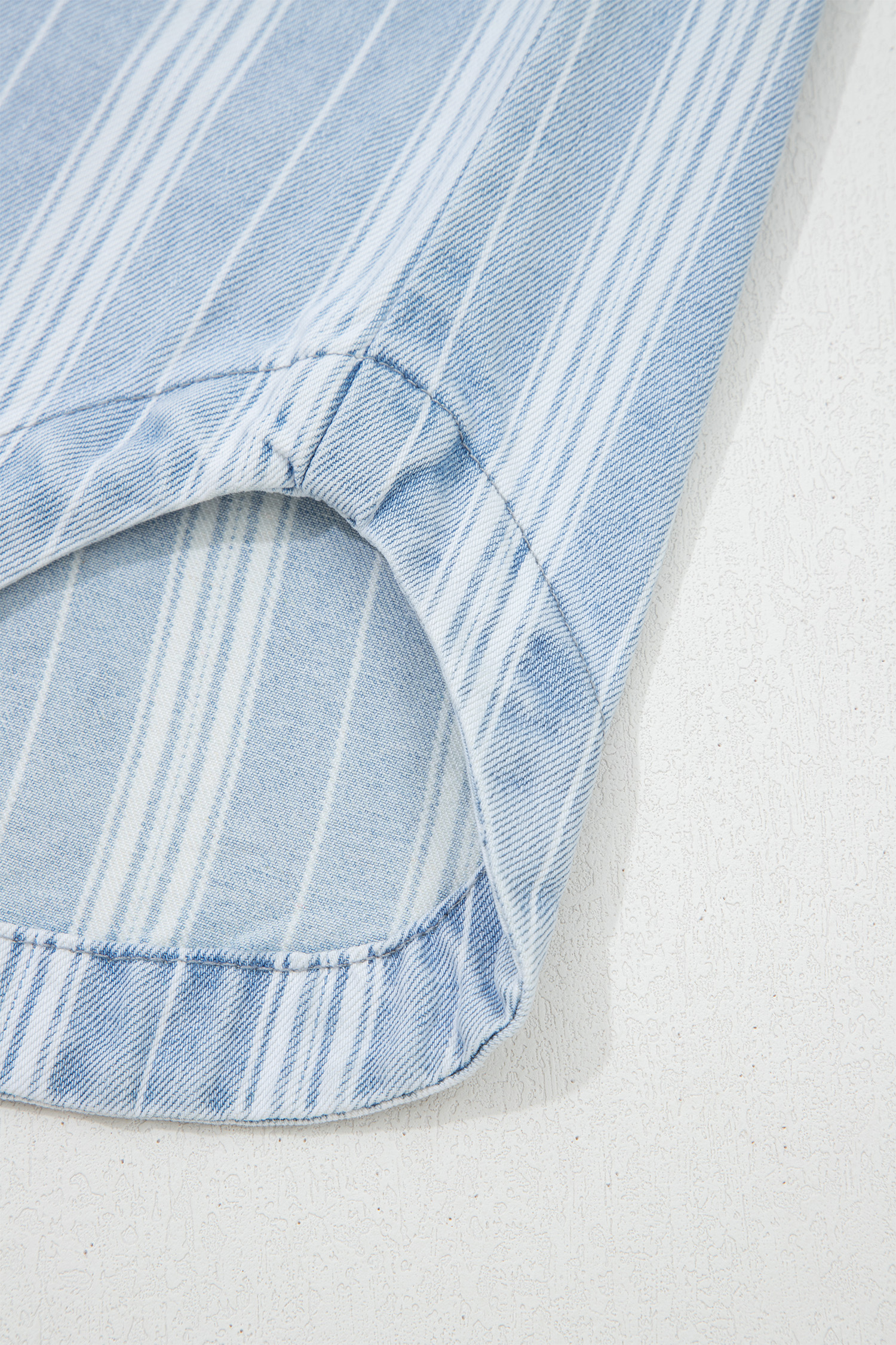 Sky Blue Stripe Boyfriend Chest Pocket Classic Denim Shacket - loveforevers