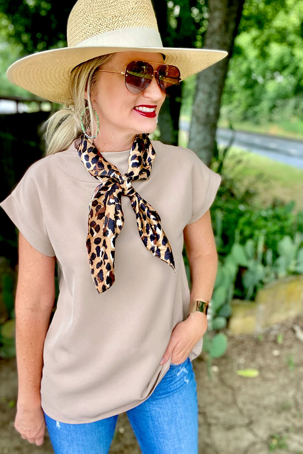 Oatmeal Plain Crew Neck Loose Fit Casual Top - loveforevers