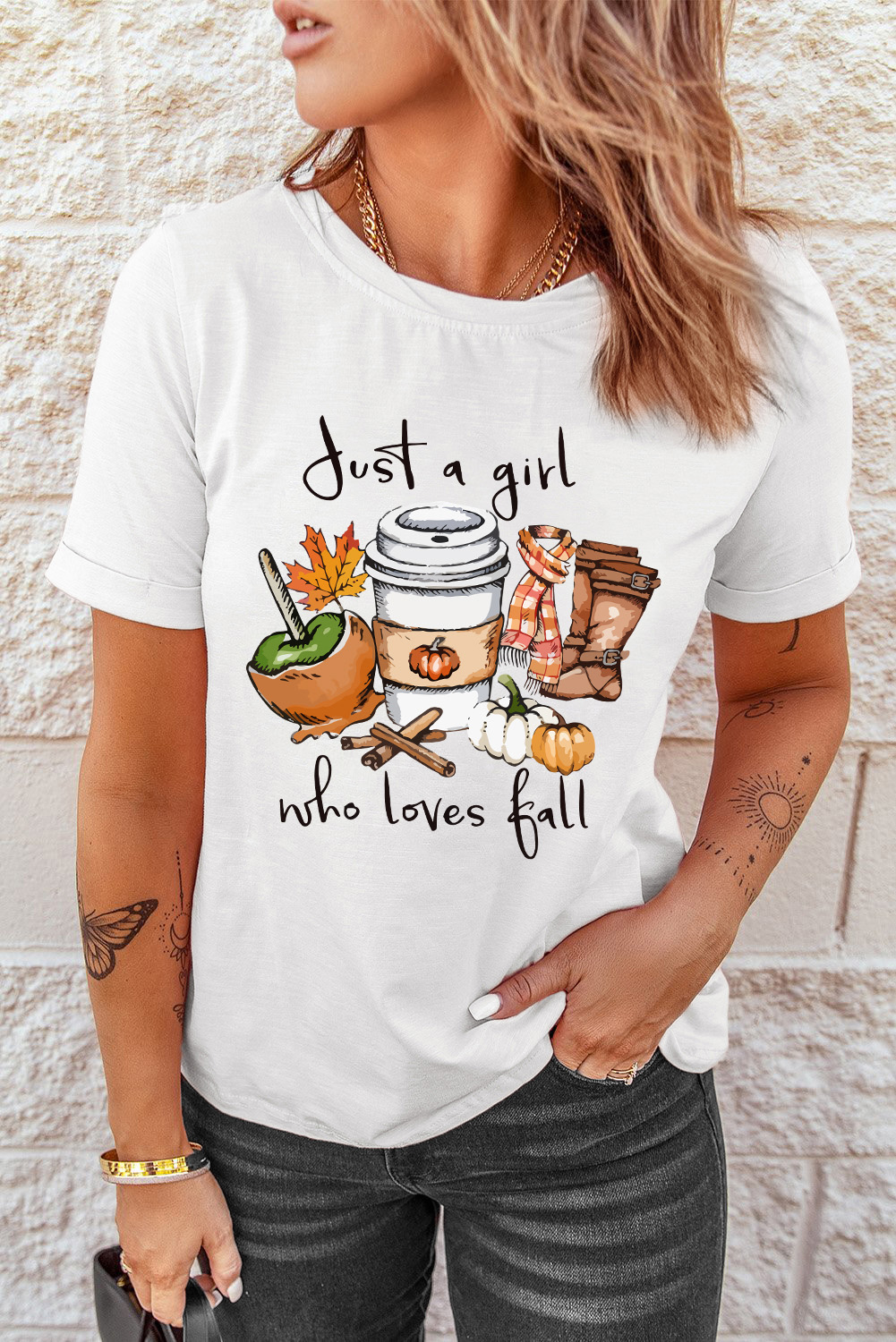 White Just A Girl Who Loves Fall Graphic T Shirt - loveforevers