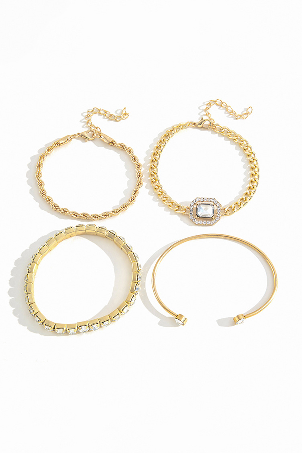 Gold 4pcs Diamond Chained Braided Bangle Bracelet Set - loveforevers