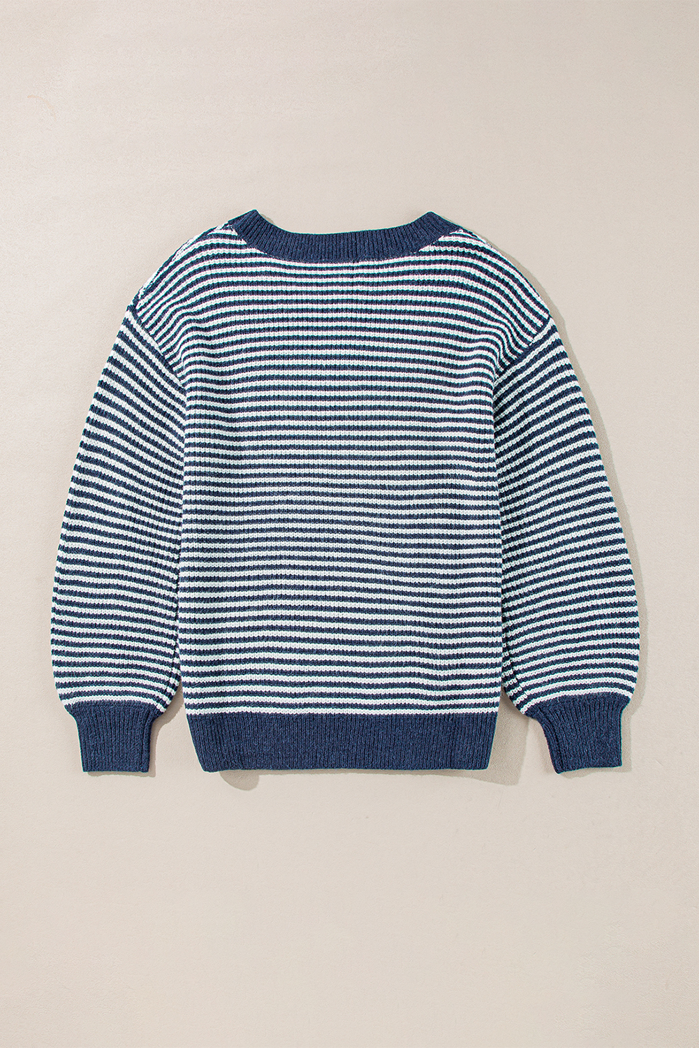 Sail Blue Striped Lantern Sleeve Drop Shoulder Cozy Sweater - loveforevers
