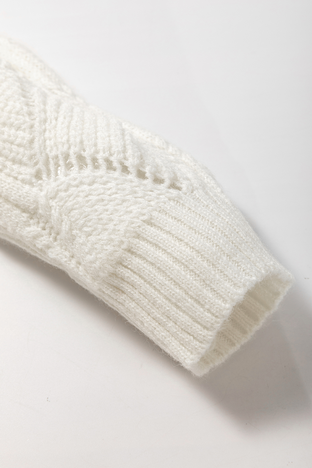Beige Hollow Out Knit V Neck Drop Shoulder Sweater - loveforevers