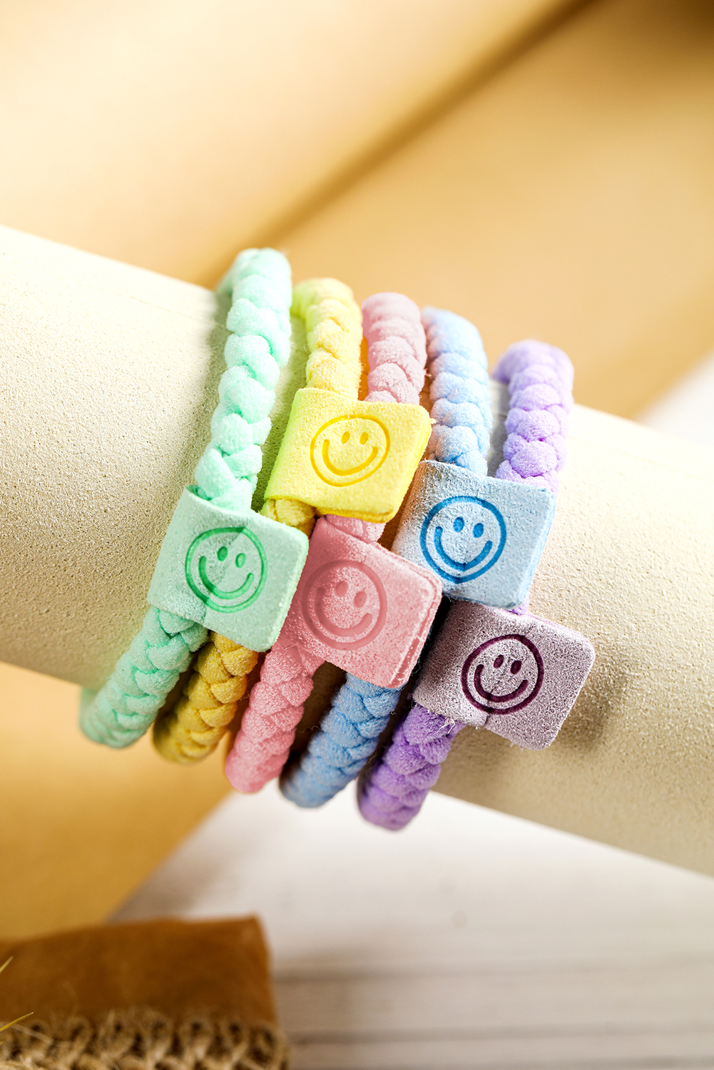 Pink 5Pcs Smile Face Tab Braided Hair Tie Set - loveforevers