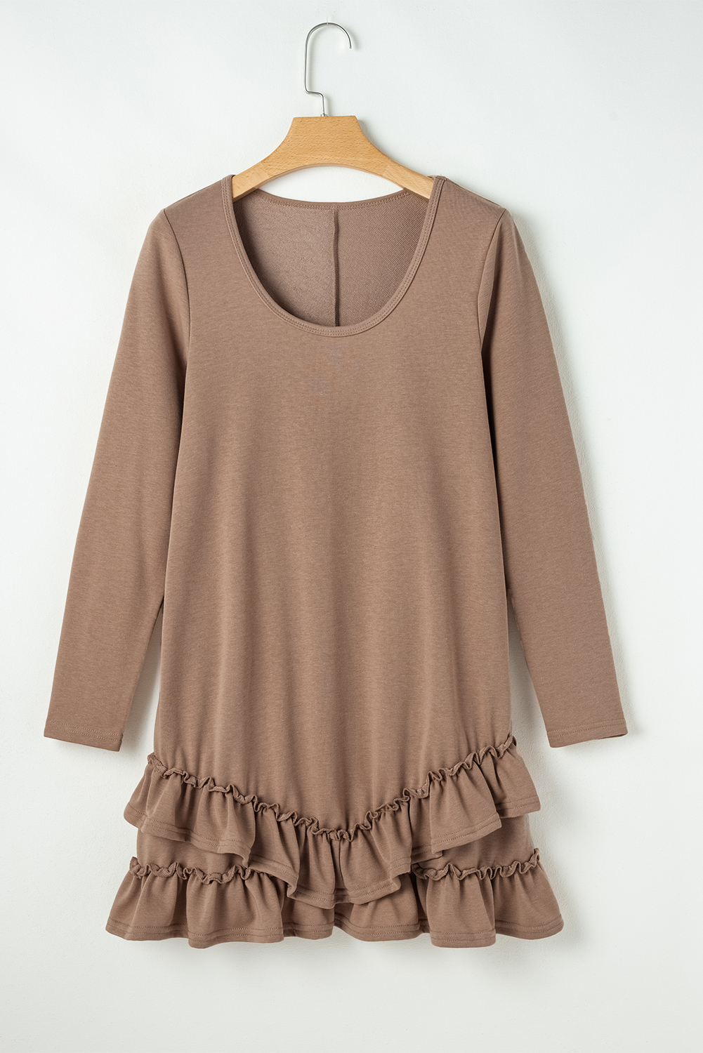 Goat Scoop Neck Tiered Ruffled Hem Long Sleeve Mini Dress - loveforevers