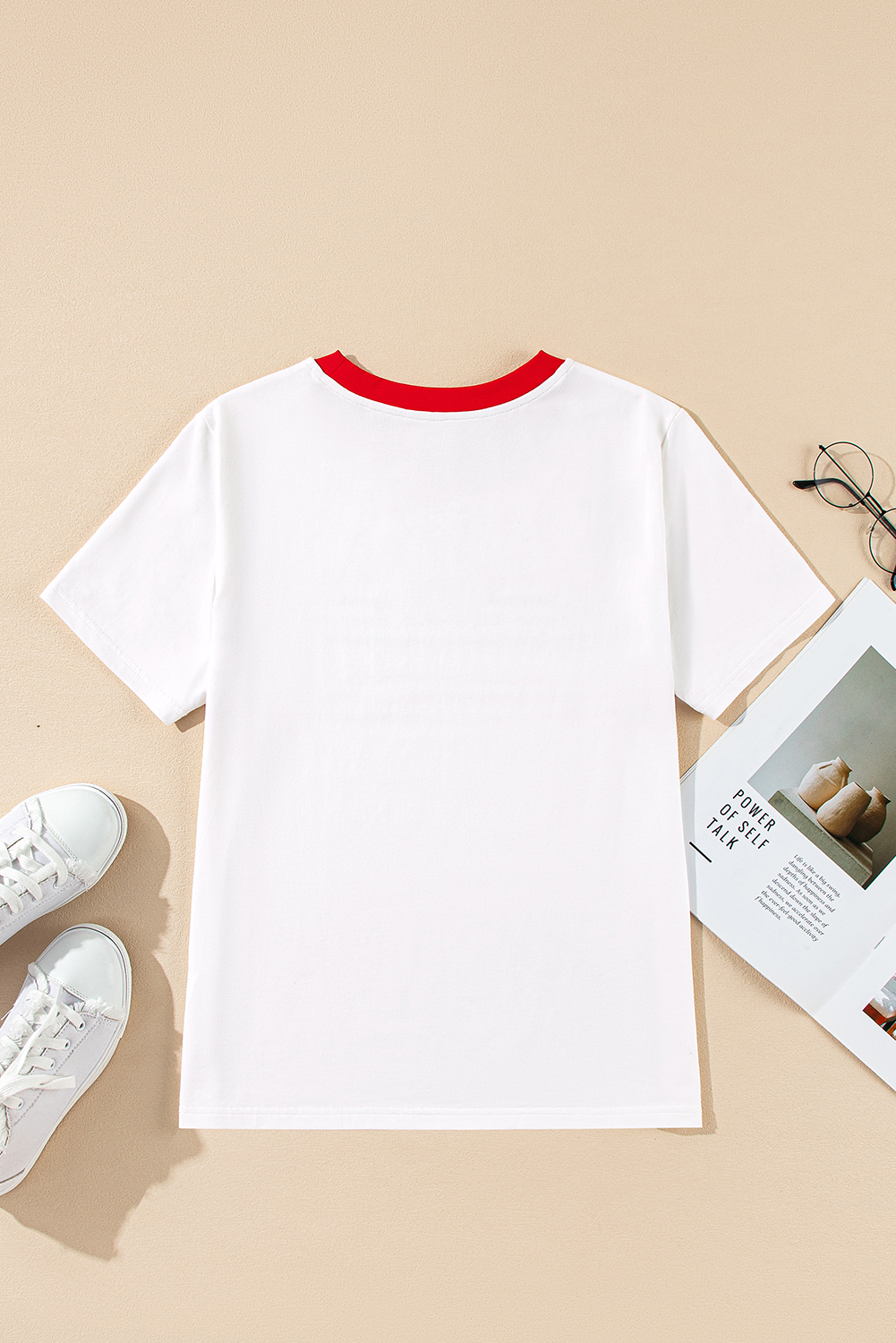 White Rainbow Stripe Print Contrast Crewneck T Shirt - loveforevers