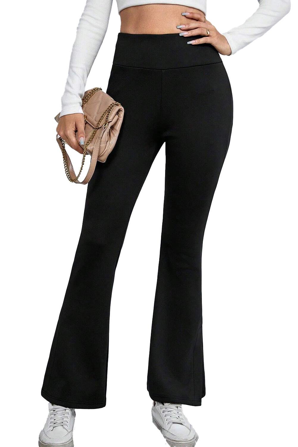 Black Thermal Lined Split Flare Leg Pants - loveforevers