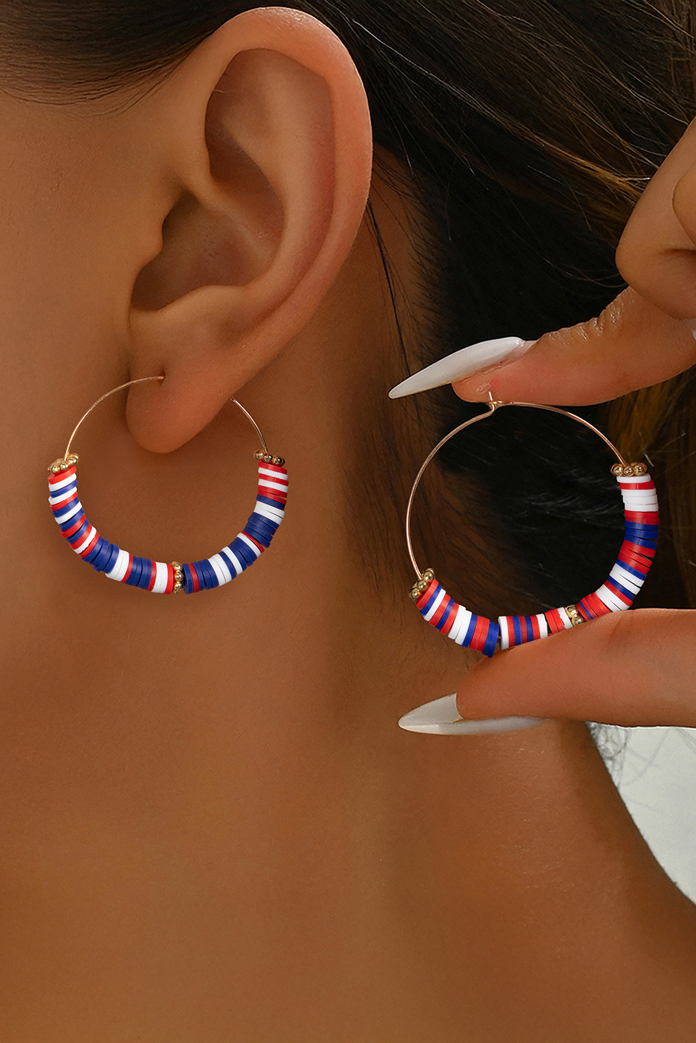 Dark Blue American Flag Inspired Beaded Large Hoop Earrings - loveforevers