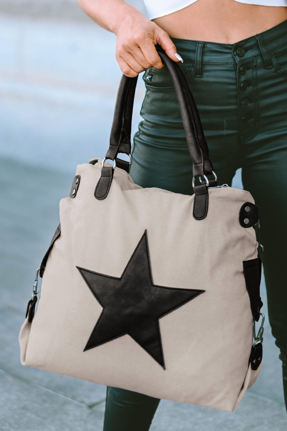 Beige Casual Five-pointed Star Canvas Tote Bag - loveforevers