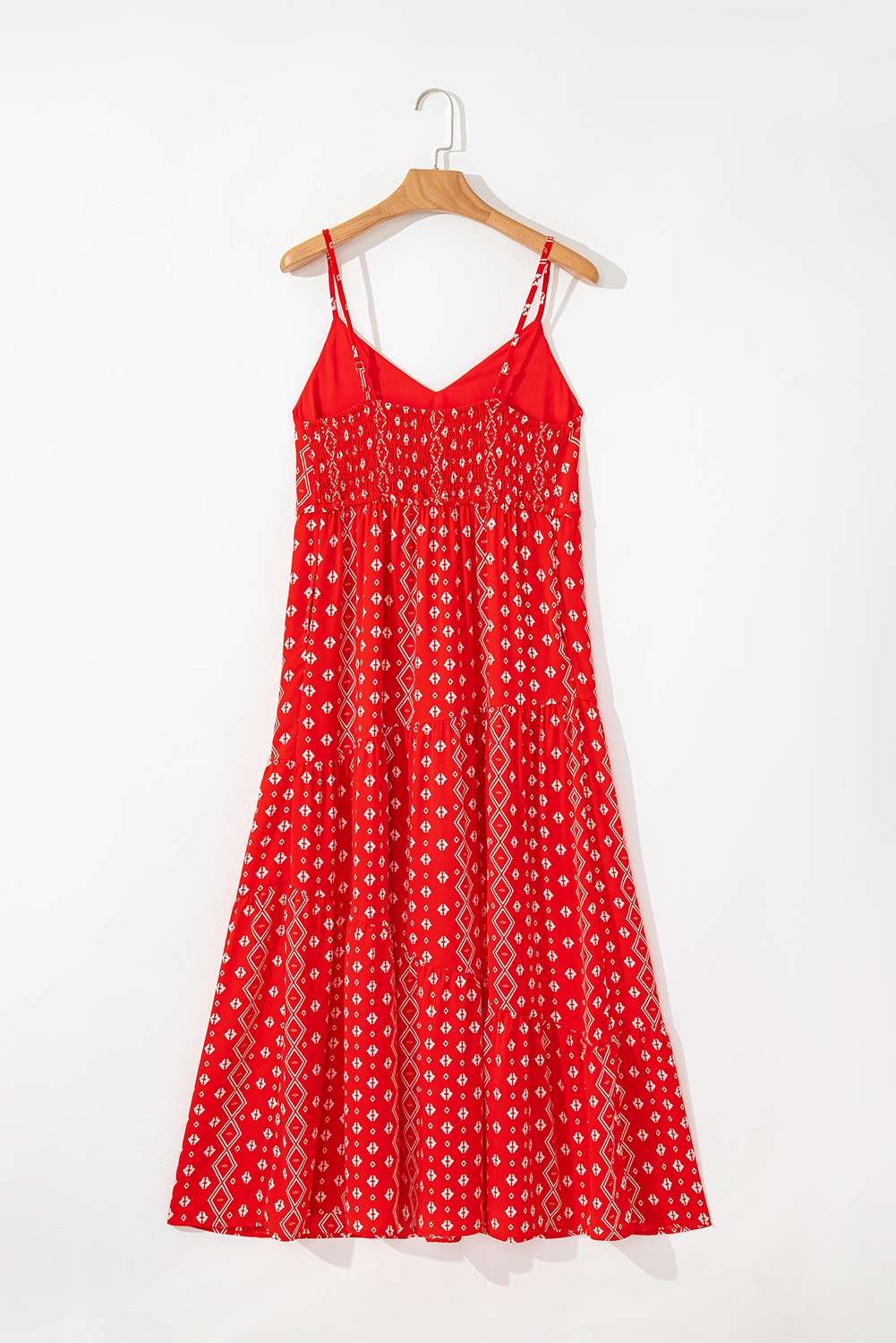 Red Boho Fashion Print Spaghetti Straps Drawstring Maxi Dress - loveforevers