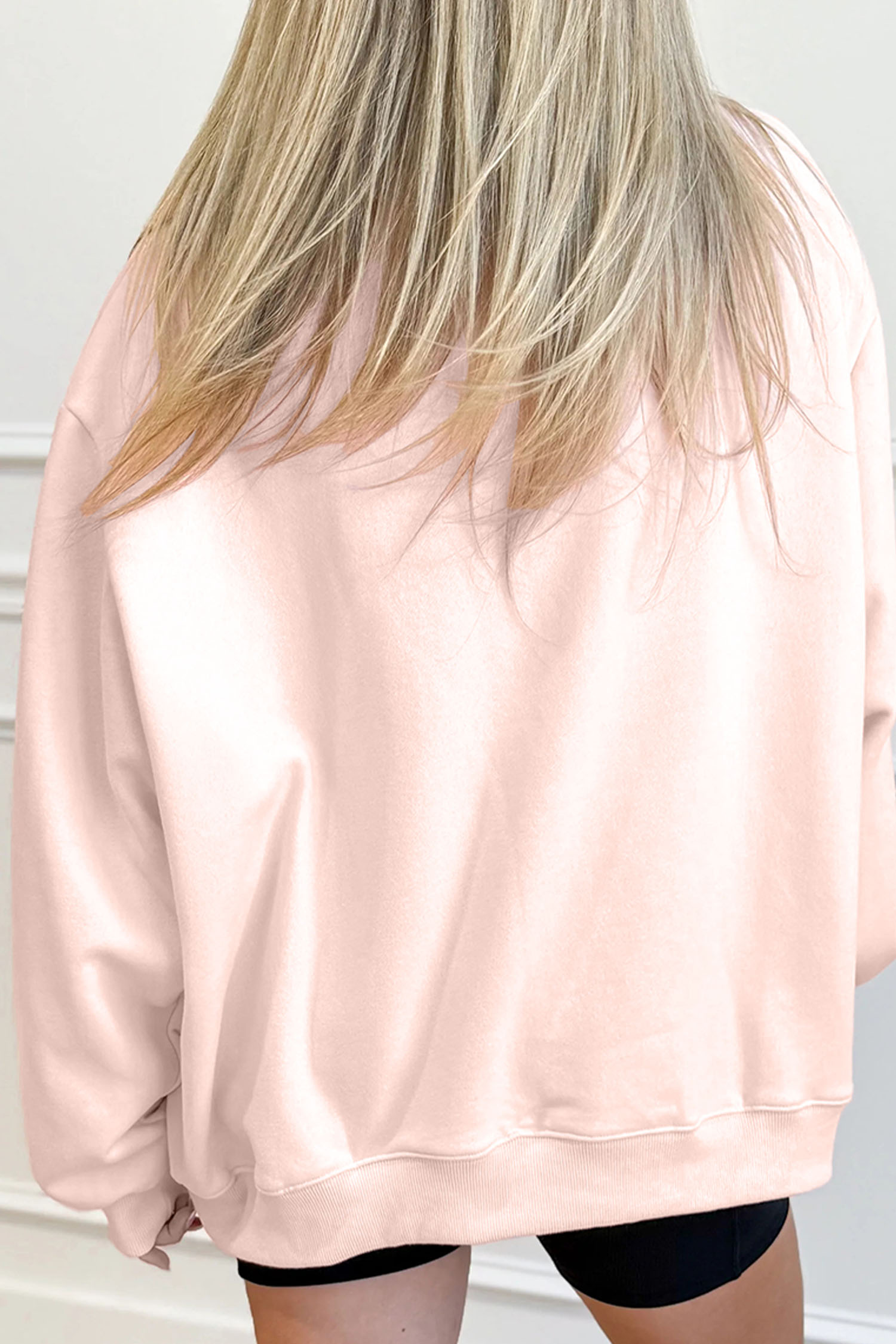Apricot Pink A Line of Embroidered Hearts Graphic Mock Neck Sweatshirt - loveforevers