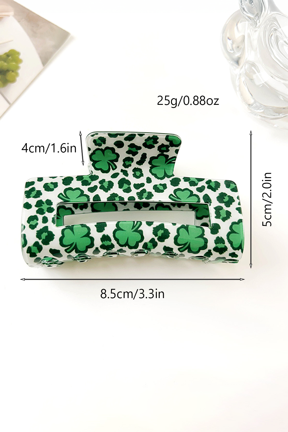 Grass Green St Patricks Clover Print Hollow Out Square Hair Clip - loveforevers