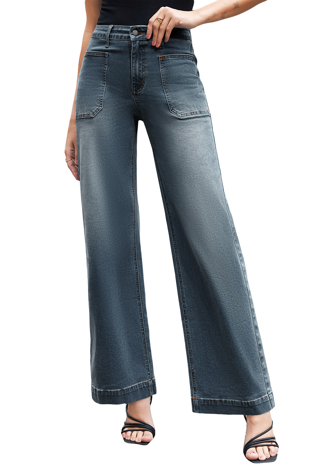 Real Teal Square Patch Pocket High Rise Shift Jeans - loveforevers