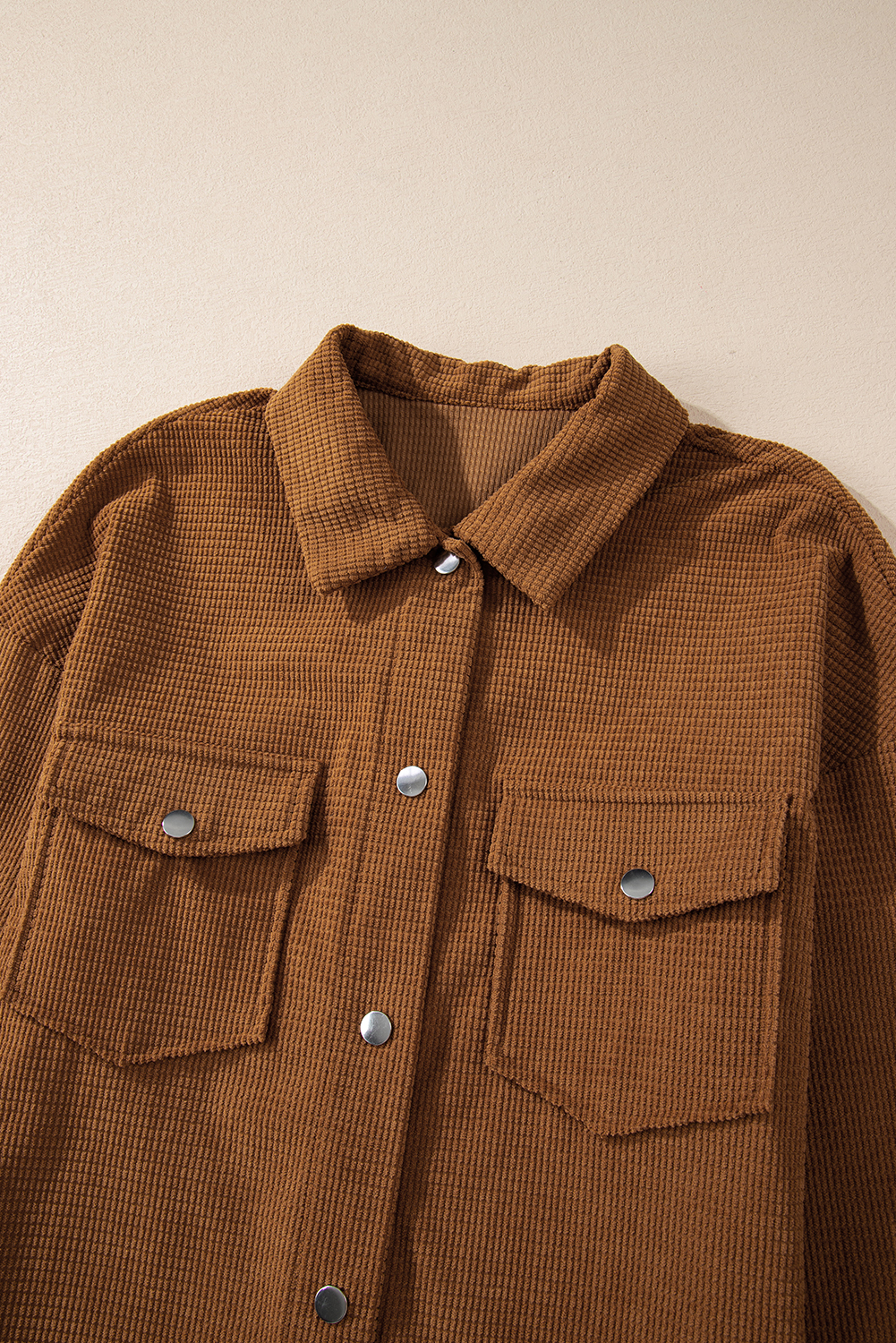 Brown Textured Flap Pocket Drop Shoulder Shacket - loveforevers