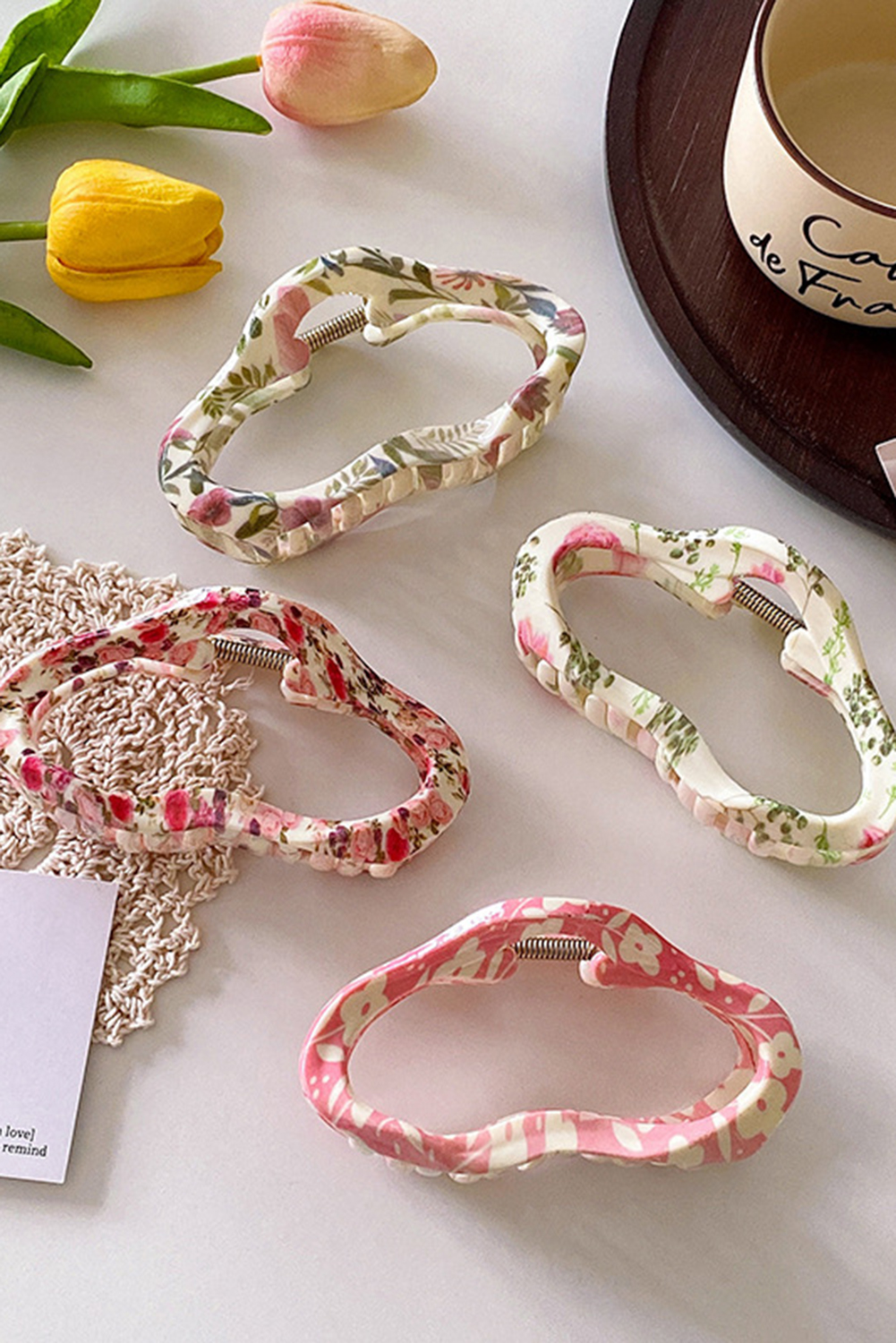 Strawberry Pink Flower Print Cut Out Cloud Shape Hair Claw Clip - loveforevers