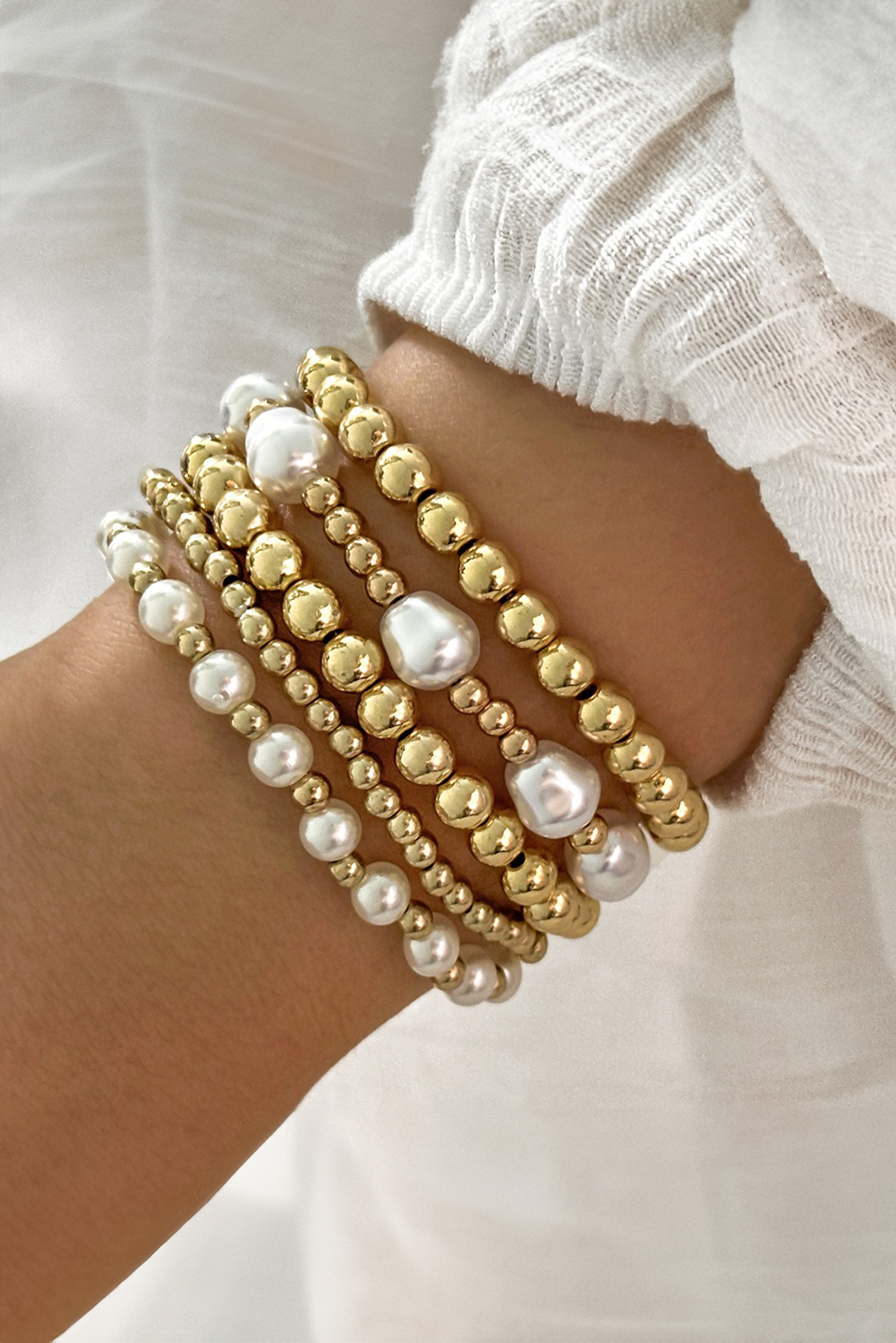 Gold Plated Alloy Pearl Mix Beading Multilayer Bracelet - loveforevers
