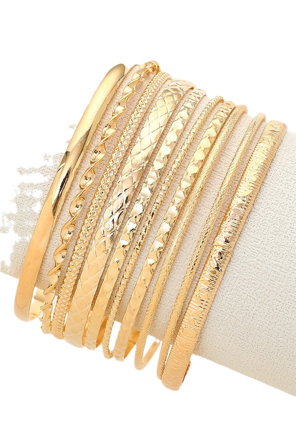 Gold 10pcs Textured Twisted Stackable Alloy Bracelet Set - loveforevers