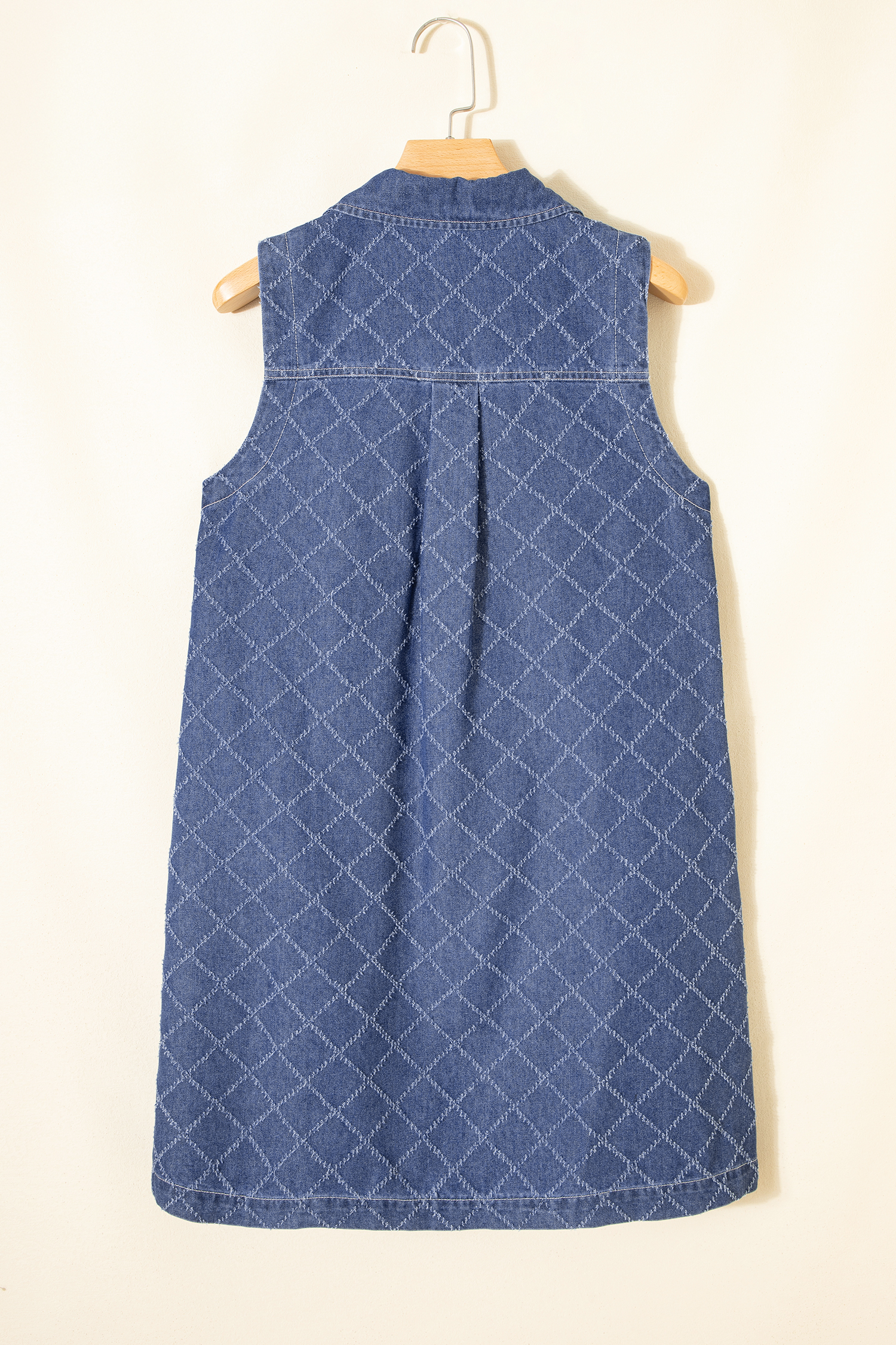 Sail Blue Rhombus Textured Collar Buttoned V Neck Denim Sleeveless Mini Dress - loveforevers