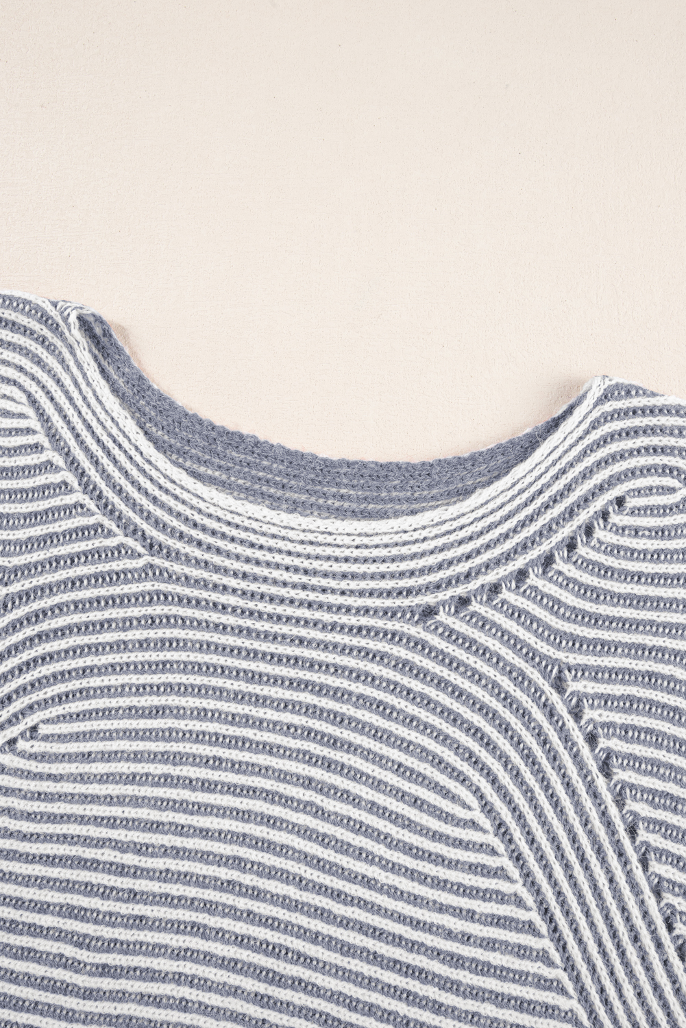 Coffee Striped Print Ribbed Knit Boat Neck Baggy Sweater - loveforevers