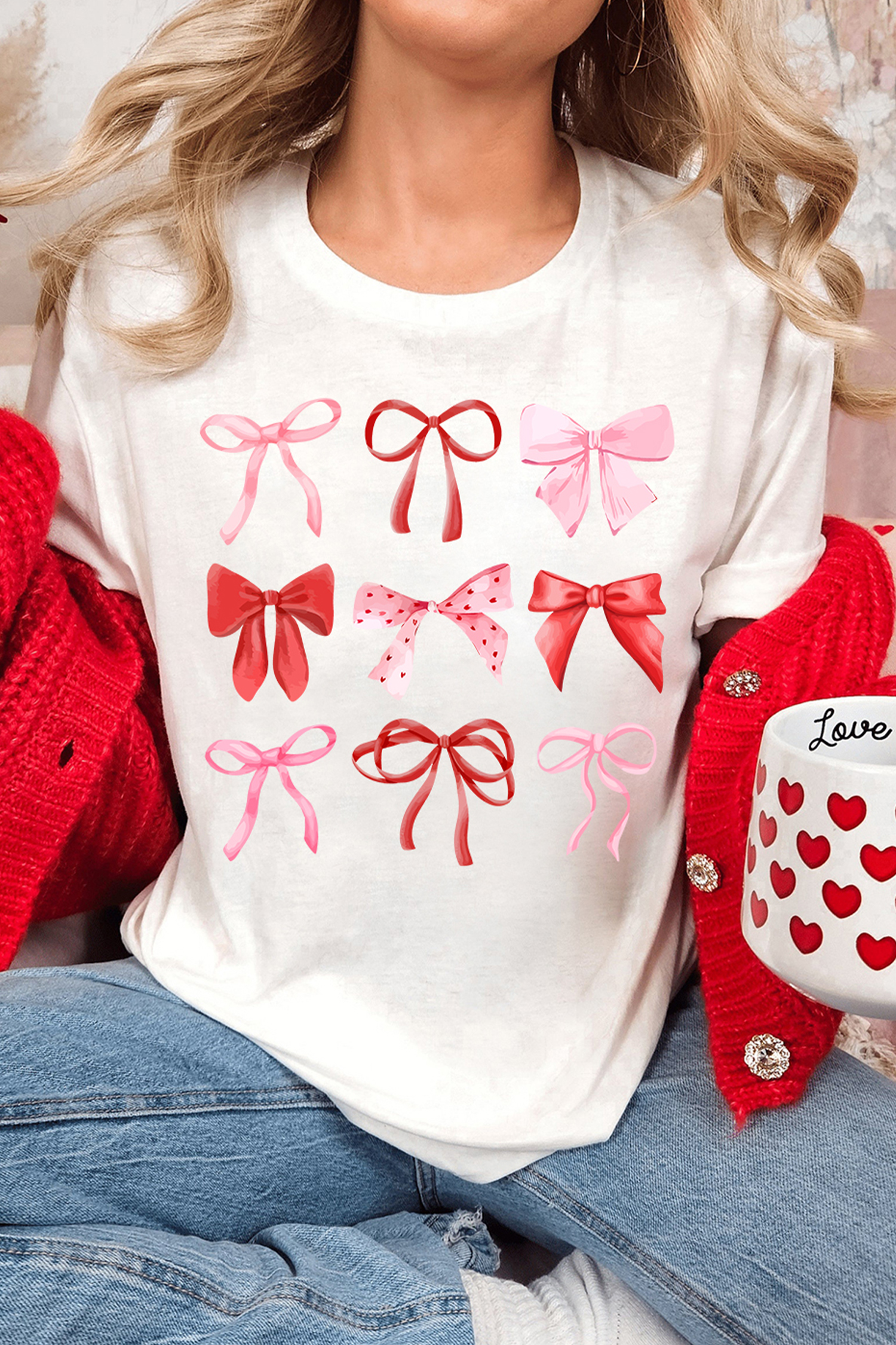 White Diverse Bow Printed Valentines Fashion T Shirt - loveforevers