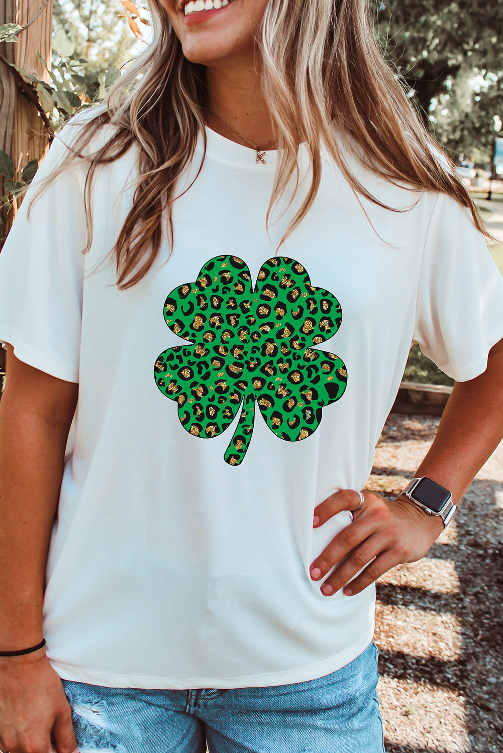 Black St. Patricks Lucky Clover Print O Neck T Shirt - loveforevers