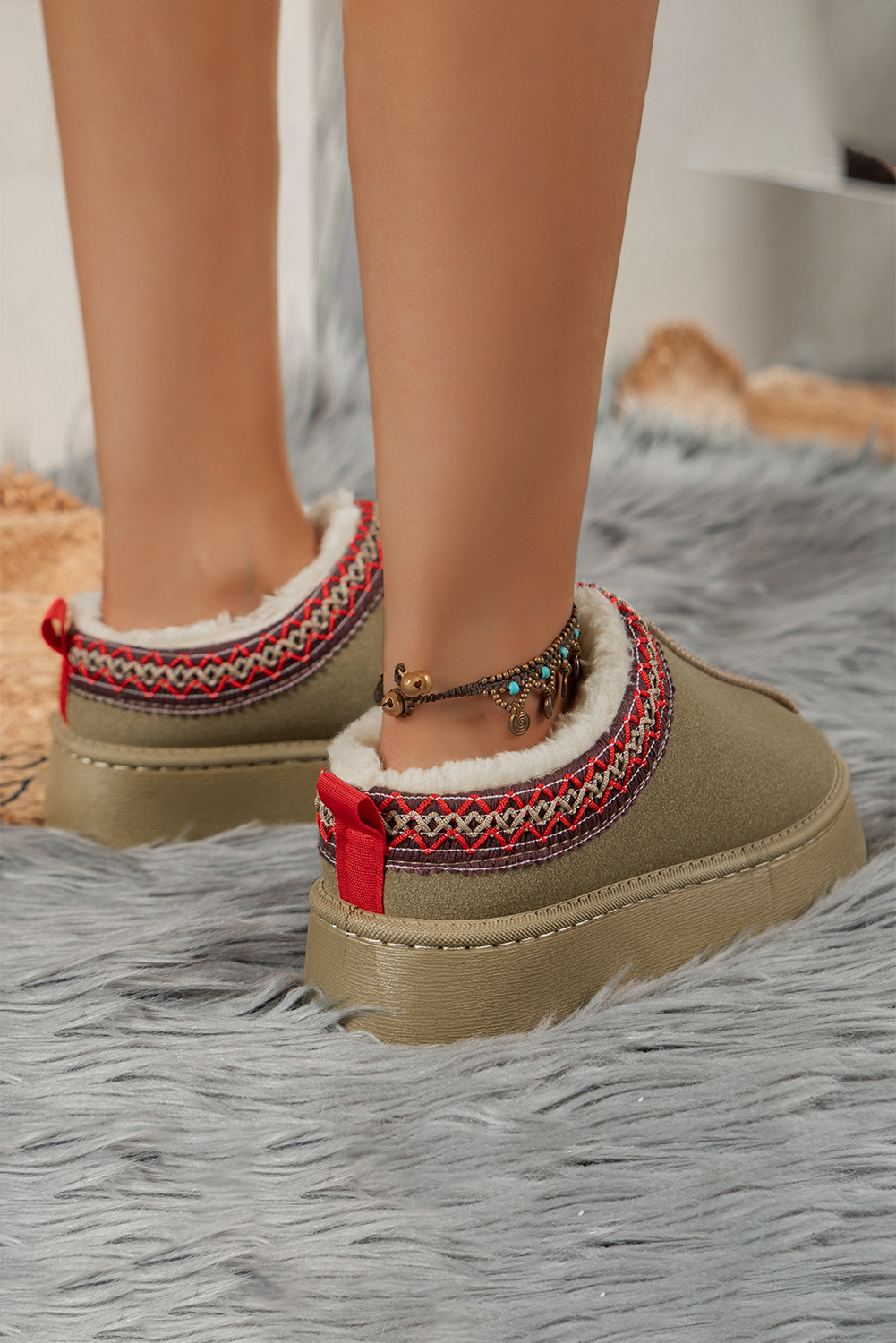 Chestnut Contrast Print Suede Plush Lined Snow Boots - loveforevers