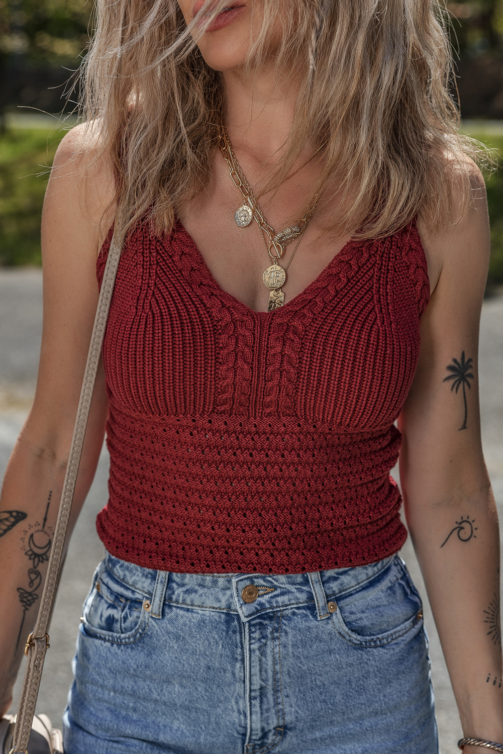 Burgundy Cable Knit Pointelle Slim Fit V Neck Sweater Vest - loveforevers