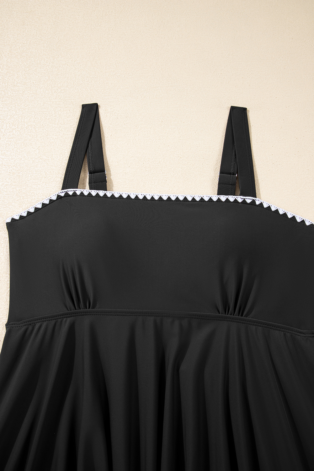 Black Spaghetti Straps Contrasted Ricrac Trim Flared Tankini 2pcs Swimsuit - loveforevers