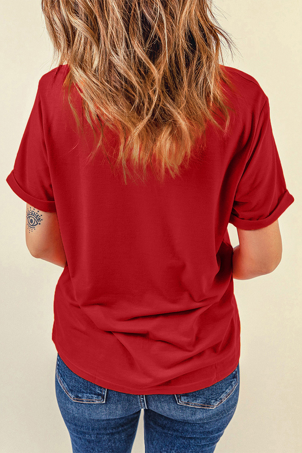 Red Leopard Striped Heart Shaped Print Crew Neck T Shirt - loveforevers