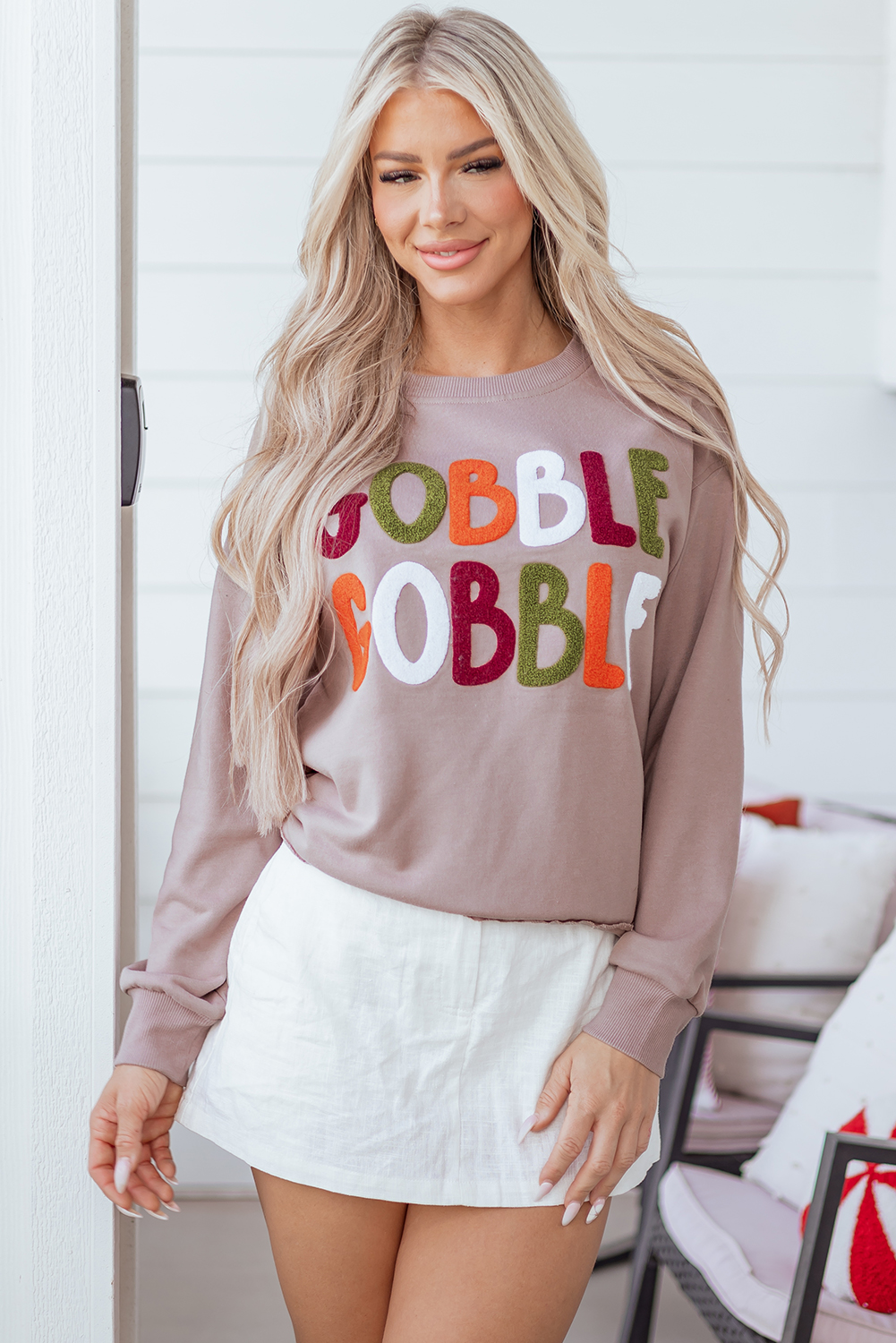 Dark Khaki GOBBLE Letter Graphic Thanksgiving Shift Sweatshirt - loveforevers