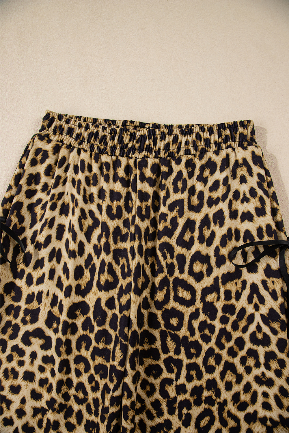 Brown Leopard Print Bow Tie Elastic Waistband Loose High Waist Pants - loveforevers