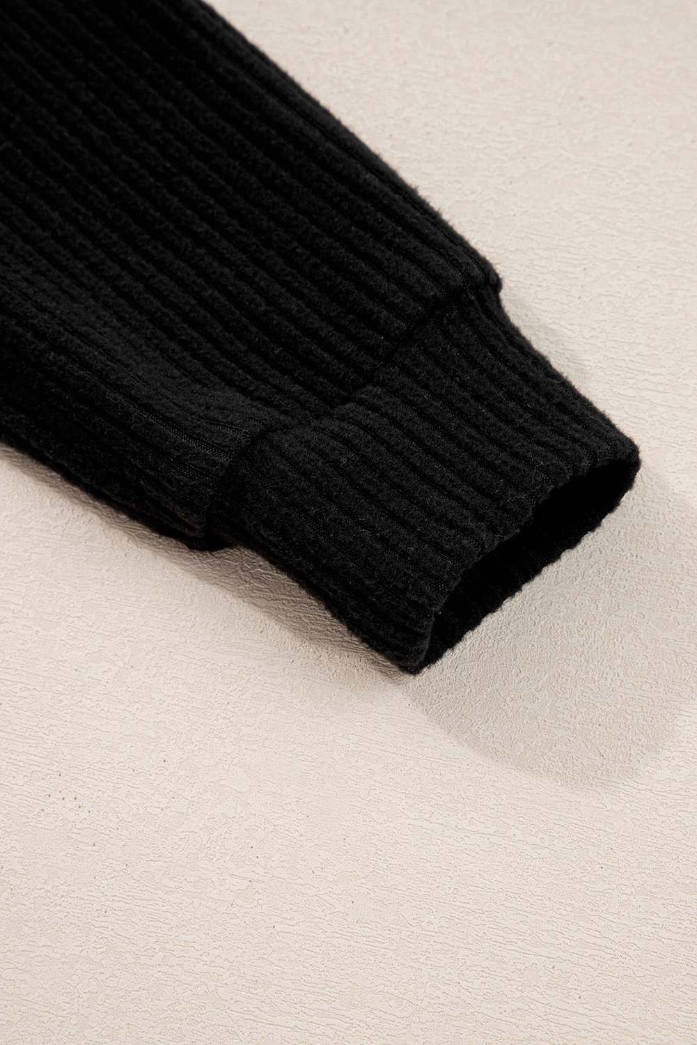 Black Ribbed Zip Stand Neck Drop Shoulder Pullover Bodycon Skirt 2pcs Set - loveforevers