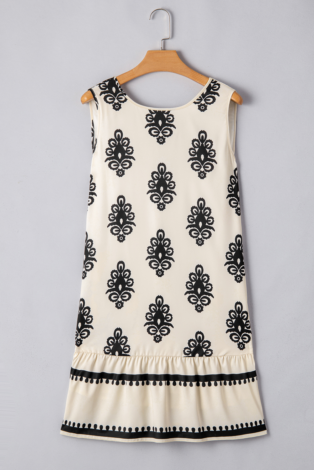 Beige Geometric Printed Sleeveless Hollowed Bowknot Back Mini Dress - loveforevers