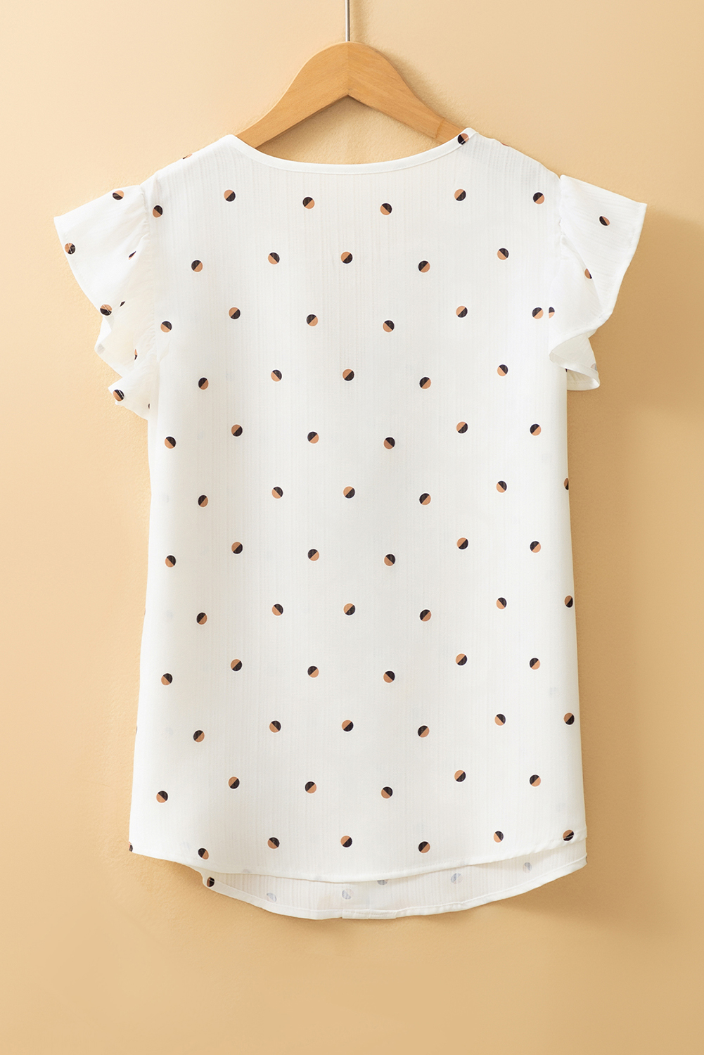 White Polka Dot Print Ruffled Shoulder V Neck Tank Top - loveforevers