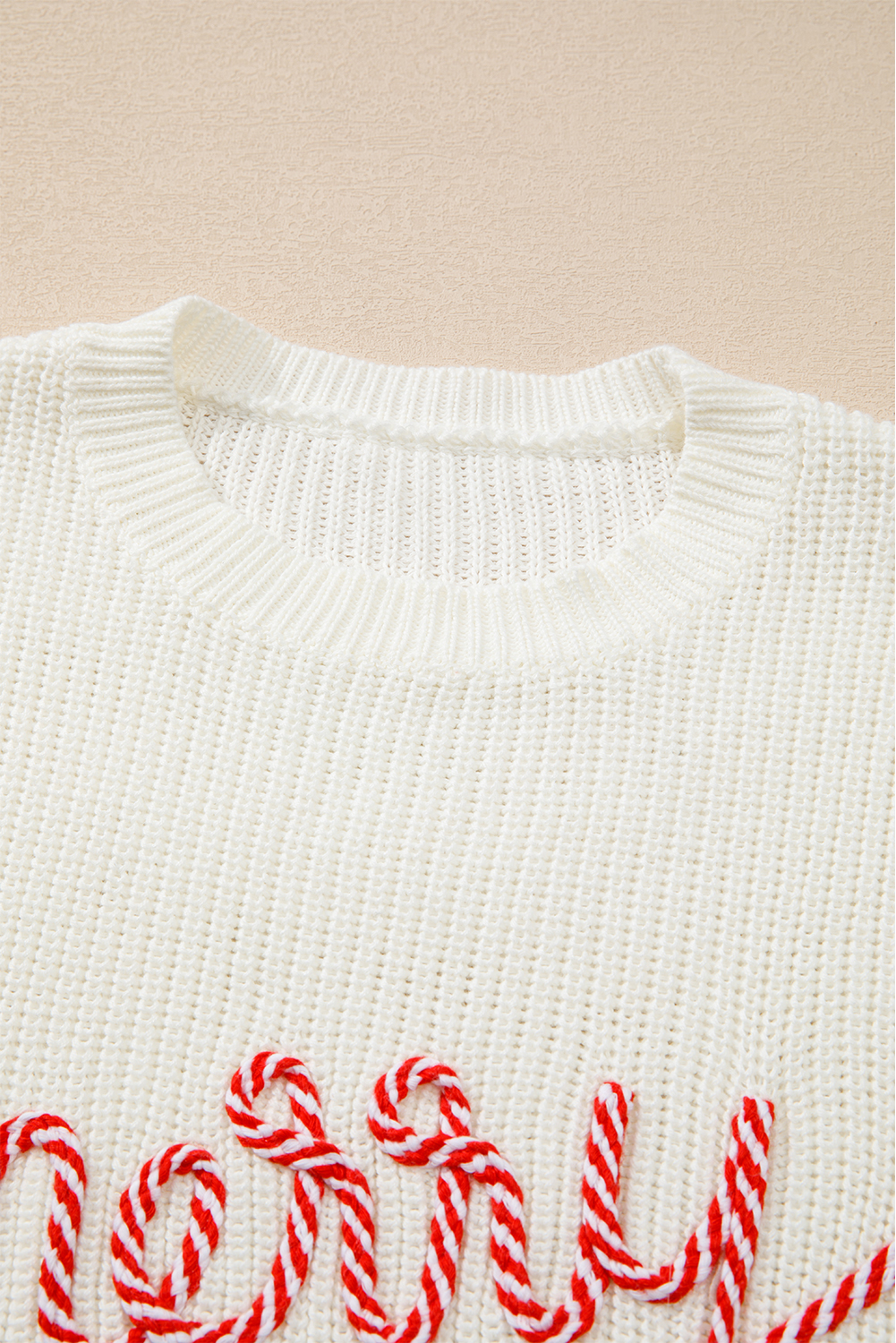 White Striped Merry Bright Letter Christmas Sweater - loveforevers