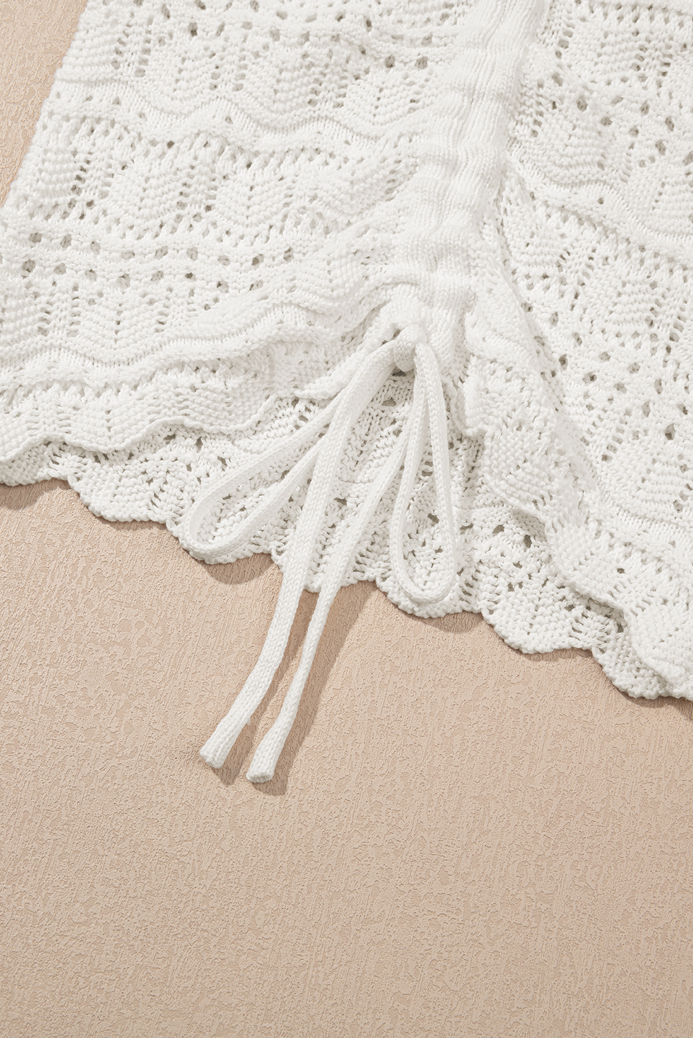 Beige Trendy Hollowed Knit V Neck Drawstring Sweater Vest - loveforevers