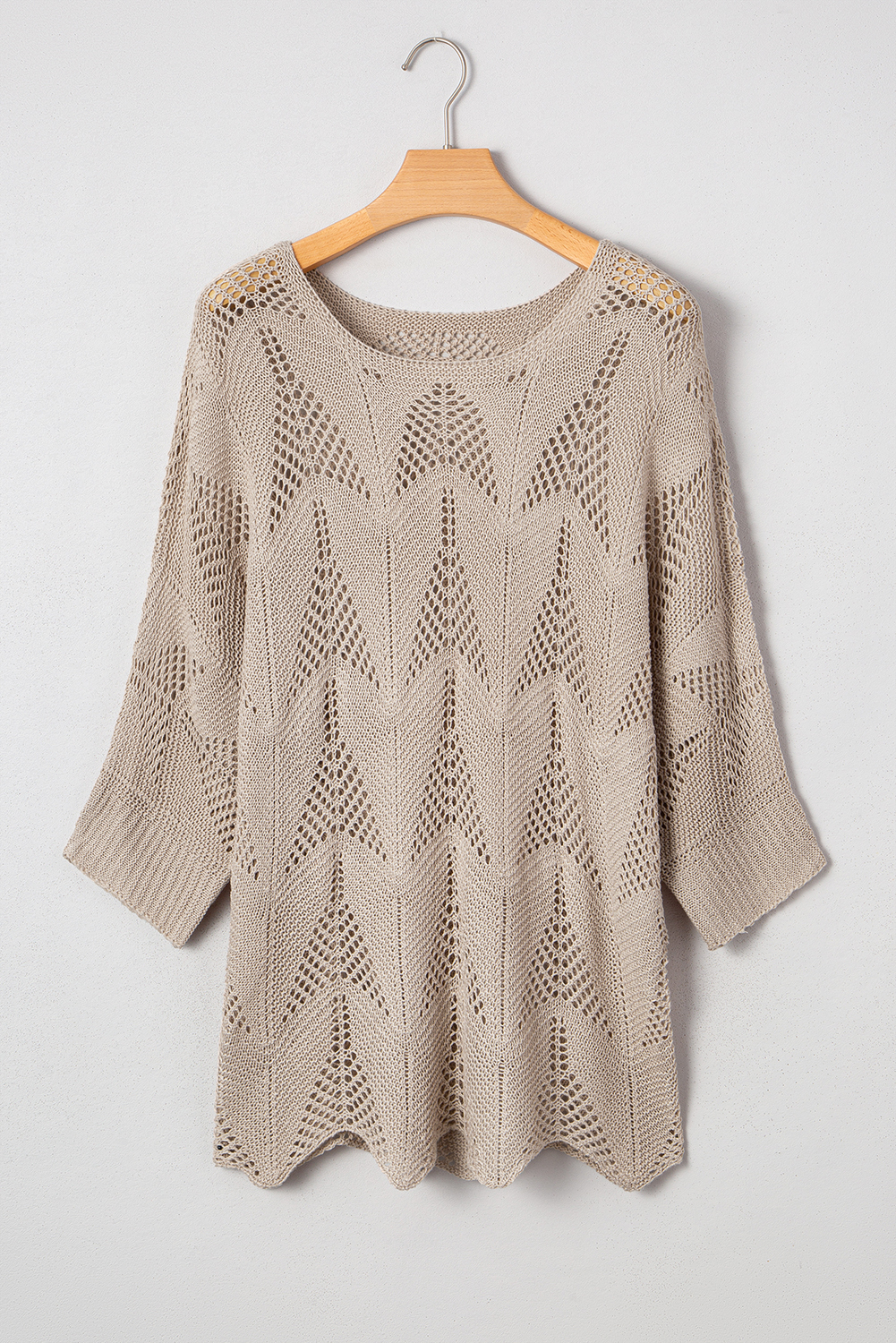 Navy Blue Hollow Out Knit 7/8 Sleeve Casual Sweater - loveforevers