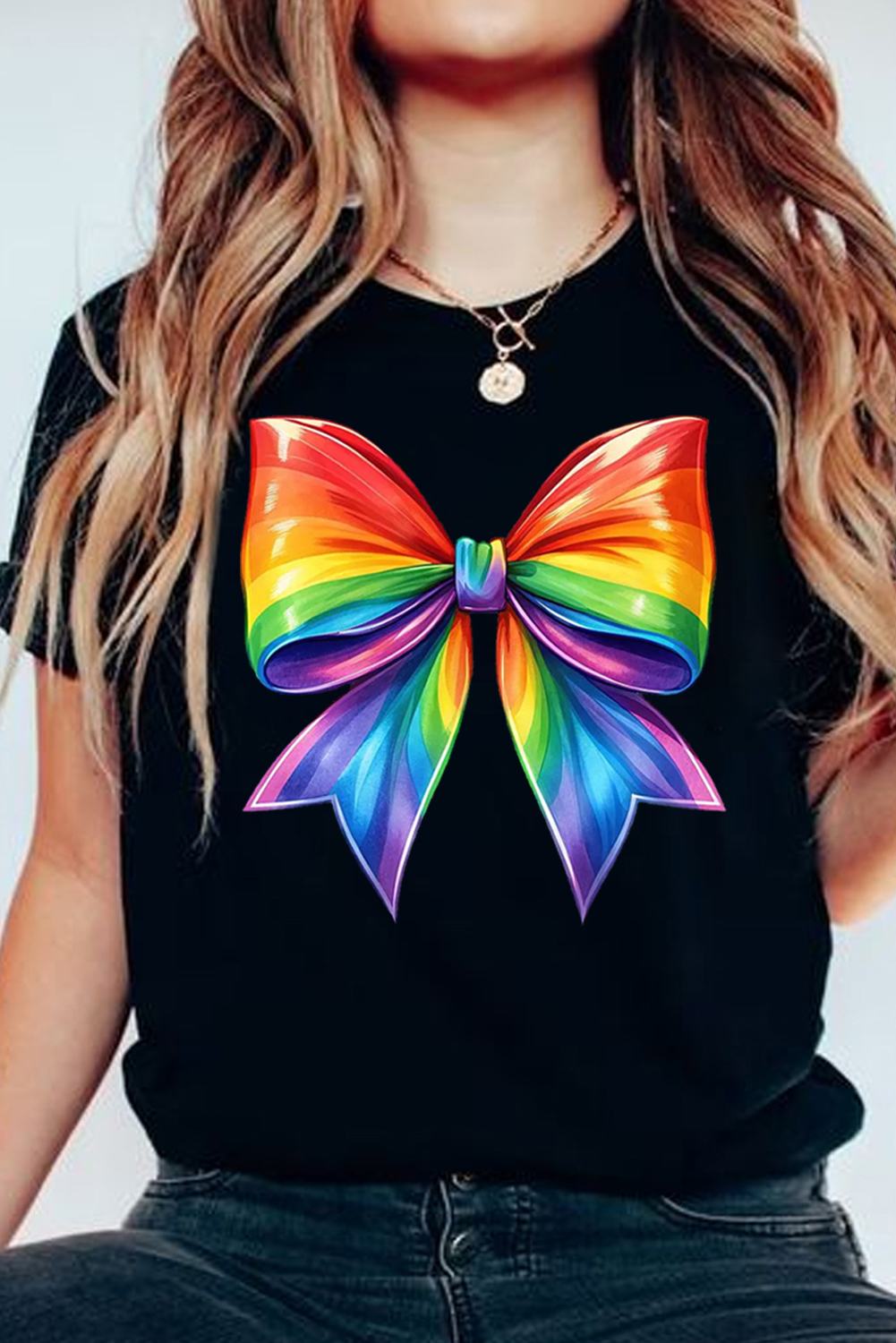 Black Pride Bow Graphic Round Neck T Shirt - loveforevers