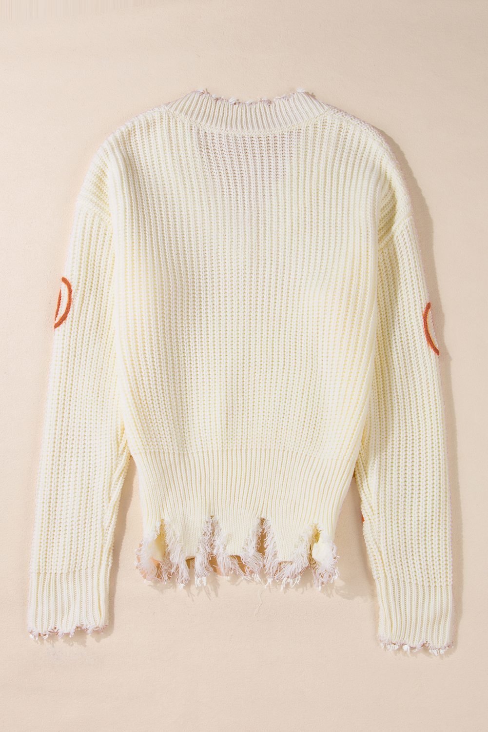 Beige Cable Knit Pumpkin Raw Hem V Neck Loose Sweater - loveforevers