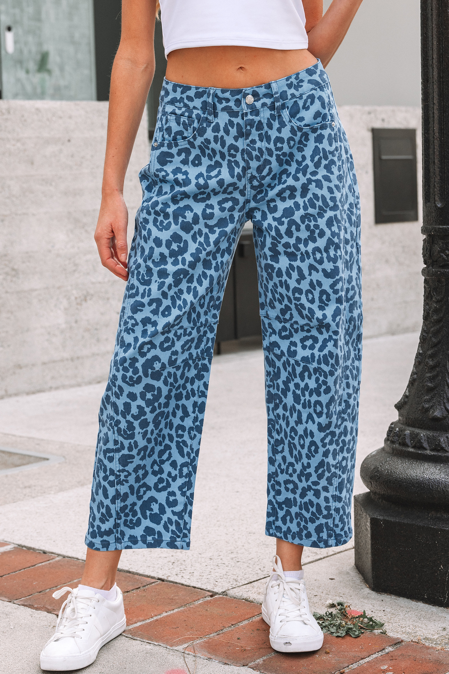 Khaki Leopard Print Straight Loose Jeans - loveforevers