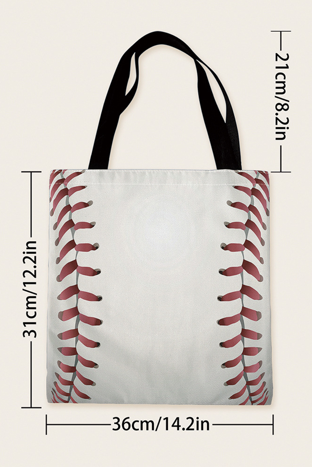 White Baseball Print Canvas Tote Bag - loveforevers