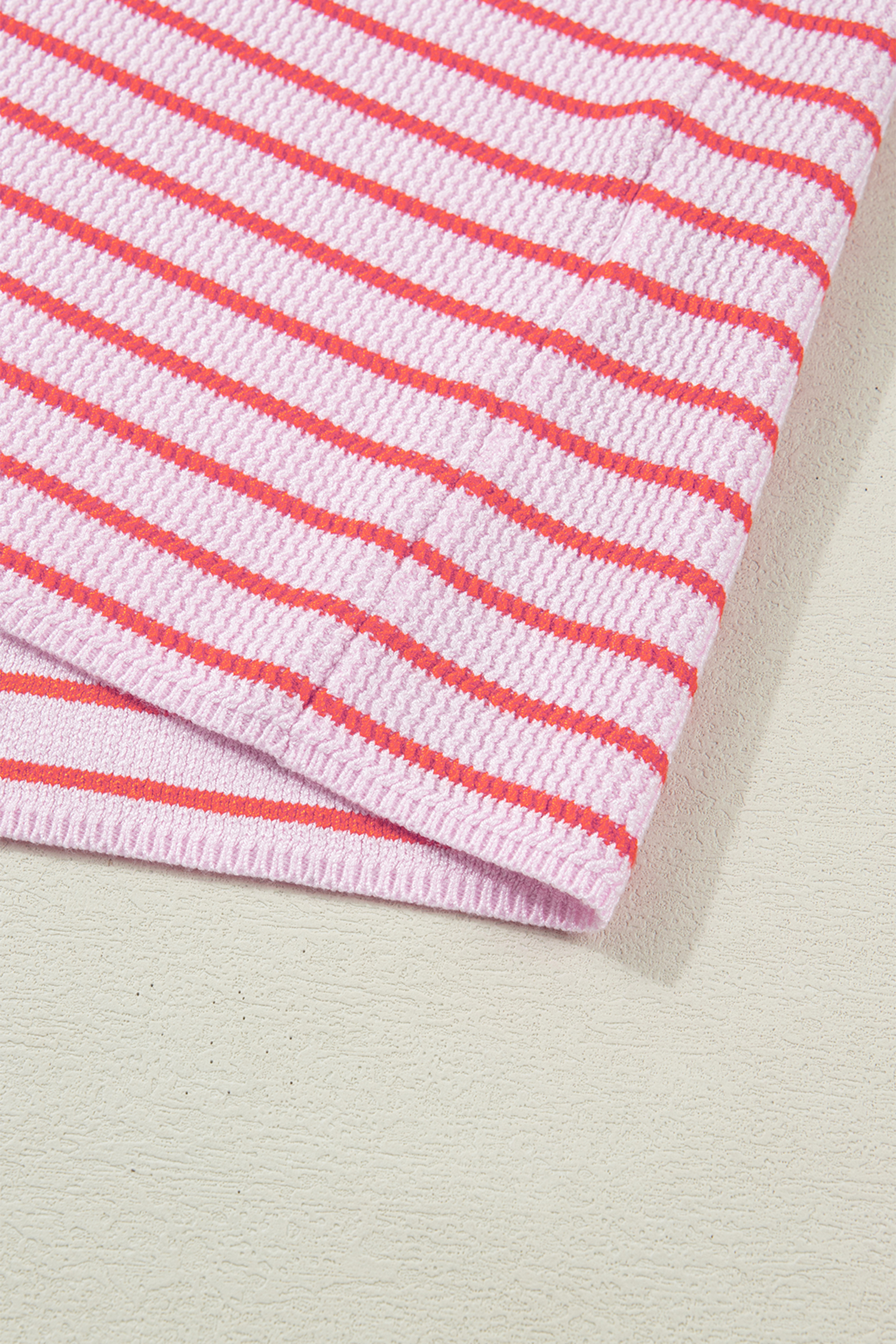 Pink Stripe Textured Knit Sleeveless Casual Sweater Top - loveforevers