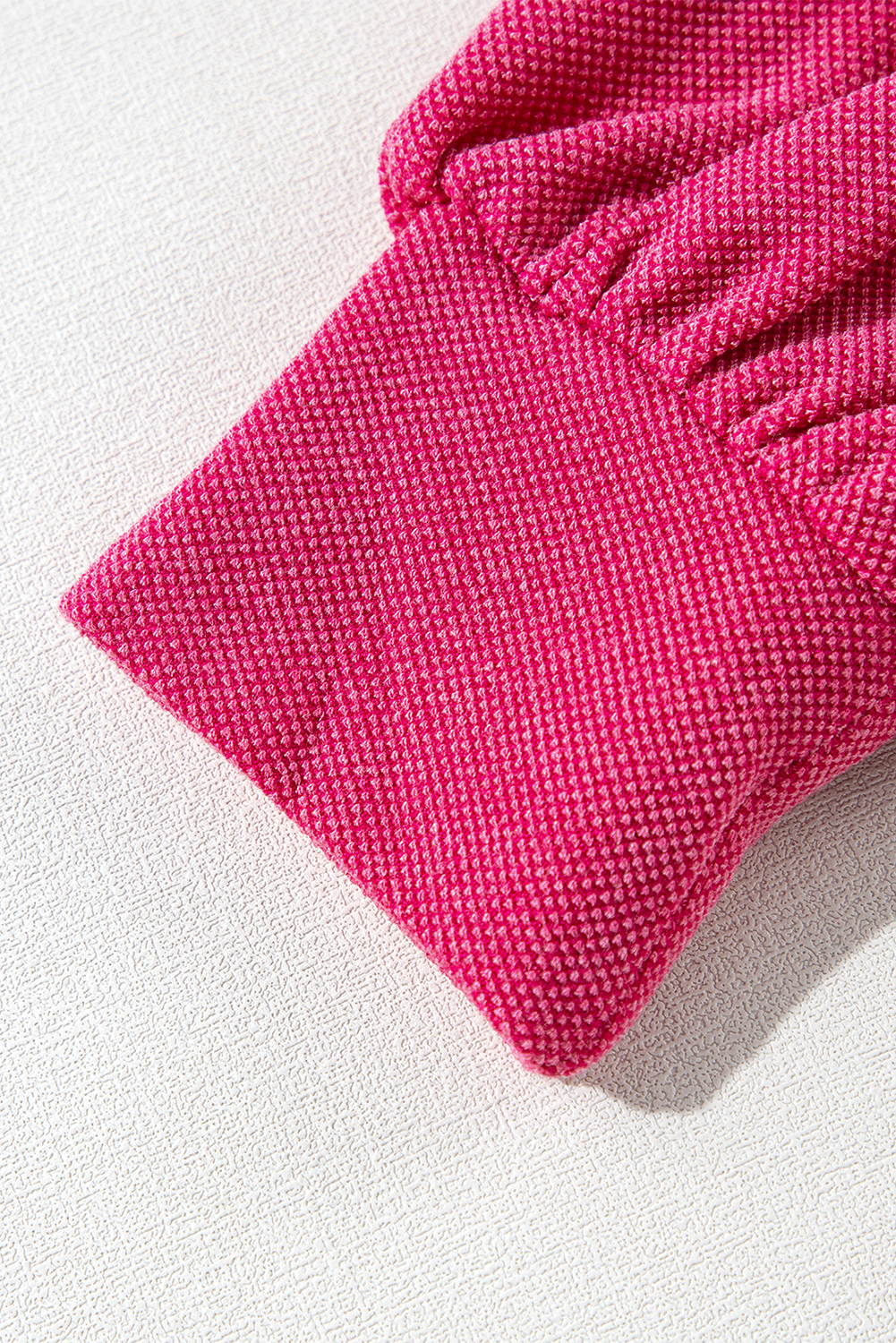 Rose Red Textured Long Sleeve V Neck Top - loveforevers