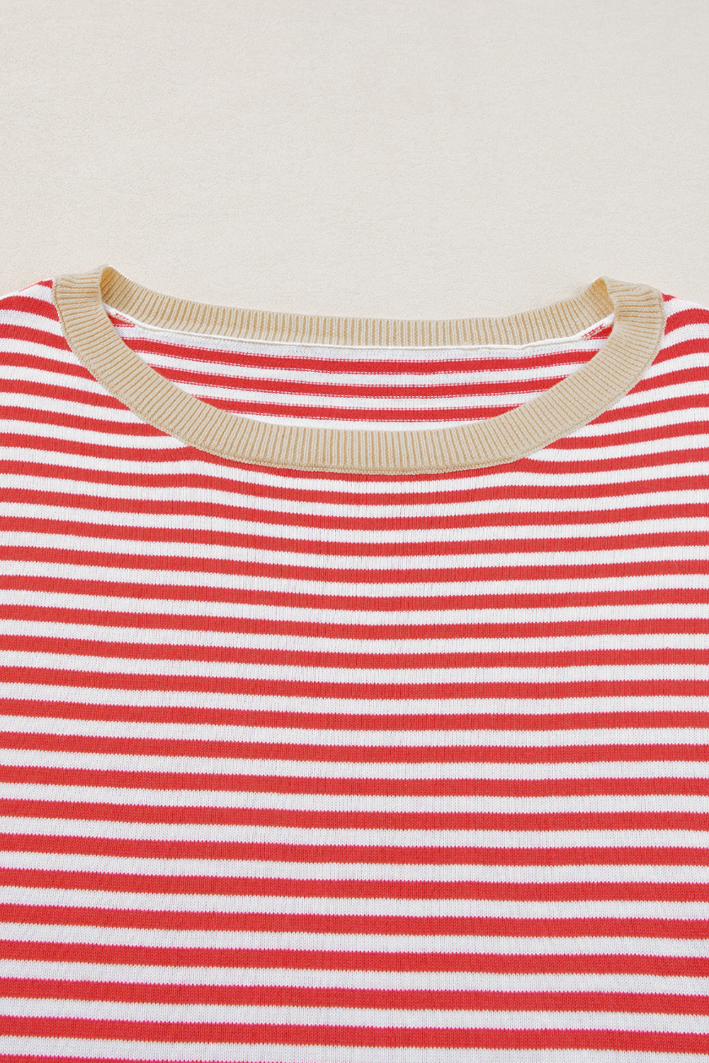 Fiery Red Striped Contrast Trimmed Drop Shoulder Sweater - loveforevers